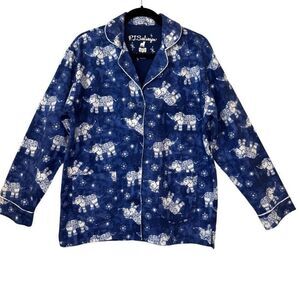 P.J. Salvage Blue Elephant Print Cotton Flannel Oversized Pajama‎ Top Size S